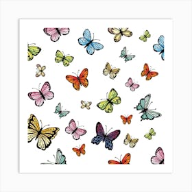 Colorful Butterflies On A White Background Art Print