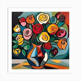 Colourful Roses In A Vase Art Print