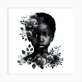 Black Girl With Flowers Art Print  Art Print