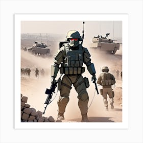 Army Soldiers In The Desert Art Print