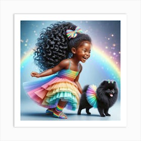 Little Girl With Rainbow Dog Art Print