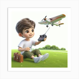 Boy Playing With A Toy Airplane Art Print