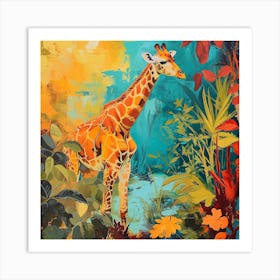 Giraffe In The Leaves Oil Painting Inspired 3 Art Print