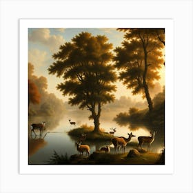 Deer By The River Art Print