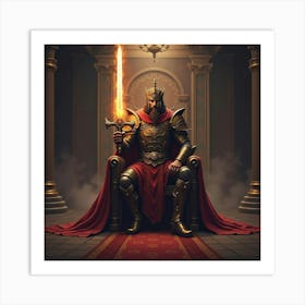 Warrior King Wielding A Glowing Sword In A Throne Room 1 Art Print