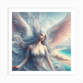 Angel Beauty Over Island Pastel Color Painting 1 Art Print