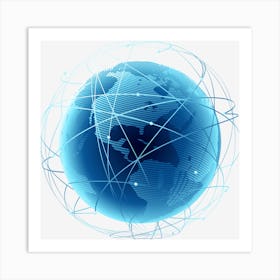 Earth 3d Low Earth Orbit Globe Satellite Blue Earth Science And Technology Blue Company Computer Art Print