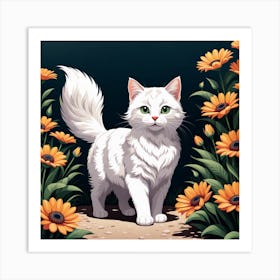 White Cat In The Garden Art Print