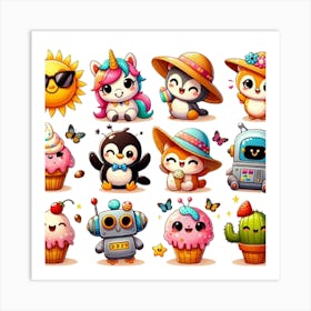 Cute Kawaii Animals Art Print