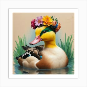 Duck With Flower Crown 2 Art Print