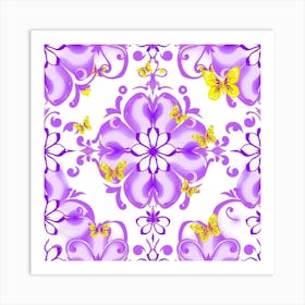 Purple And Yellow Floral Wallpaper Art Print