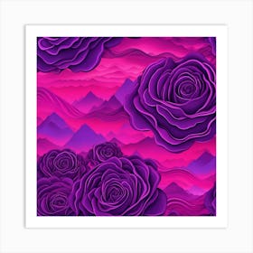 Purple Roses With Mountains Art Print