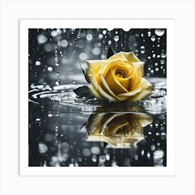 Yellow Rose In The Rain Art Print