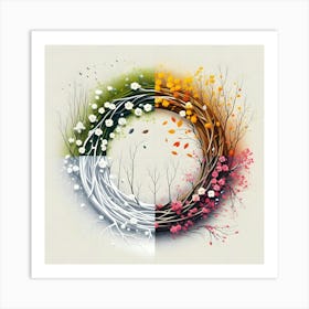 Autumn Leaves In A Circle Art Print