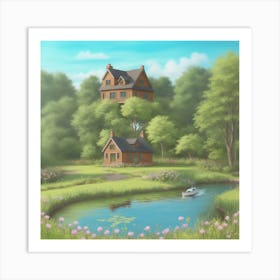 House By The Pond Art Print