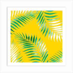 Palm Leaves On Yellow Background Art Print