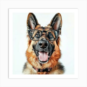 German Shepherd With Glasses Art Print