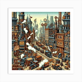 8-bit steampunk city 1 Art Print