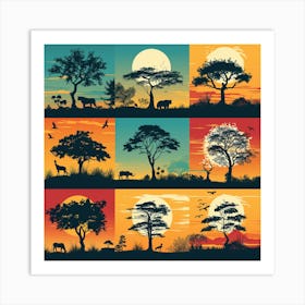 Set Of Silhouettes Of African Animals Art Print