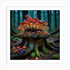 Illuminated Forest Bloom Mushroom Forest Art Print