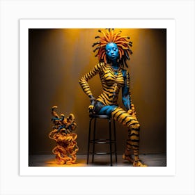 Zebra Blue Face Beauty Chair Pose Art Print