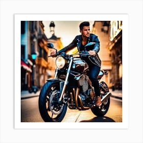 Man On Motorcycle Art Print