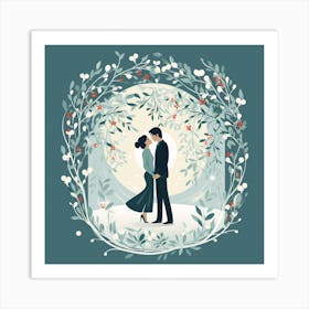 Couple Kissing In The Snow Art Print