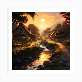 Village At Sunset Art Print