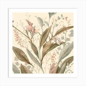 A Illustration Of Leaves And Delicate Flowers In (2) Art Print