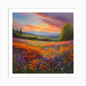 Sunset In The Meadow Art Print