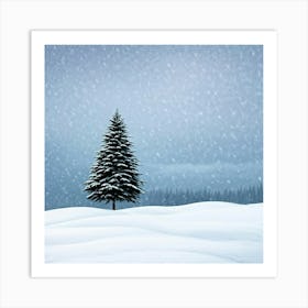 A Serene Winter Landscape Under A Subdued Grey Sky Snow Blankets A Fir Tree Frost Glistens On Surr (2) Art Print