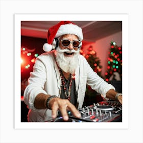 A Silver Haired Senior Man Sporting A Beard And Red Santa Hat Immerses Himself In The Rhythms Of A (3) Art Print