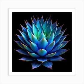 Blue Agave Plant On Black Background Art Print