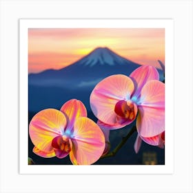 Pink Orchids At Sunset Art Print