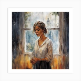 Grieving women crying by her window Art Print