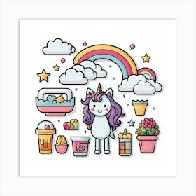 Unicorns And Flowers Art Print