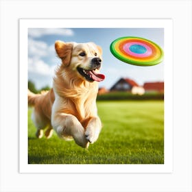 Golden Retriever Running With Frisbee Art Print