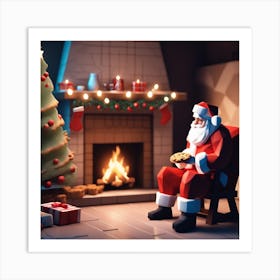 Santa Claus And Christmas Tree Art Print