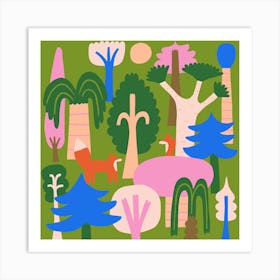 Forest with Foxes Art Print