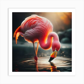 Flamingo In Water Art Print