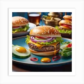 Hamburgers On A Plate 3 Art Print