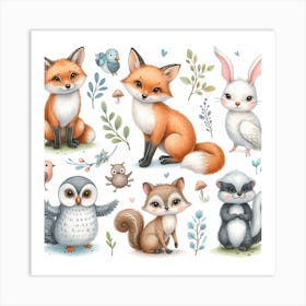 Watercolor Animals Set Art Print