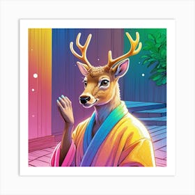 Deer In A Robe Art Print