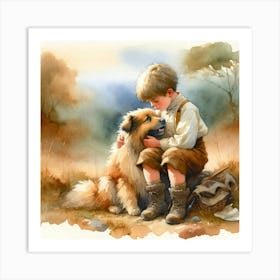 Little Boy With Dog Art Print