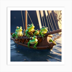 Frogs On A Boat Art Print