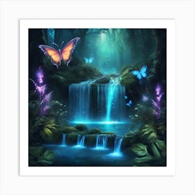 0 Magical Waterfall In A Mystical Forest, With Glowi Esrgan V1 X2plus (1) Art Print