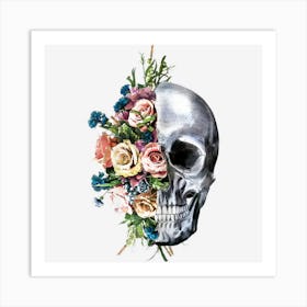 Womens Flower Skull Sugar Roses Girls Halloween Art Print