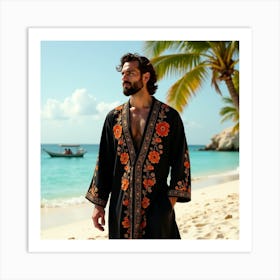 Man In Kaftan On Beach Poster