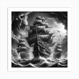 Pirate Ship In The Storm Art Print