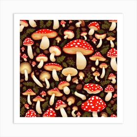 Mushrooms On A Brown Background Art Print